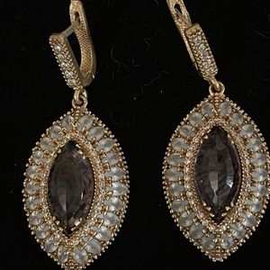 Silver earrings vintage style with amethyst and topaz